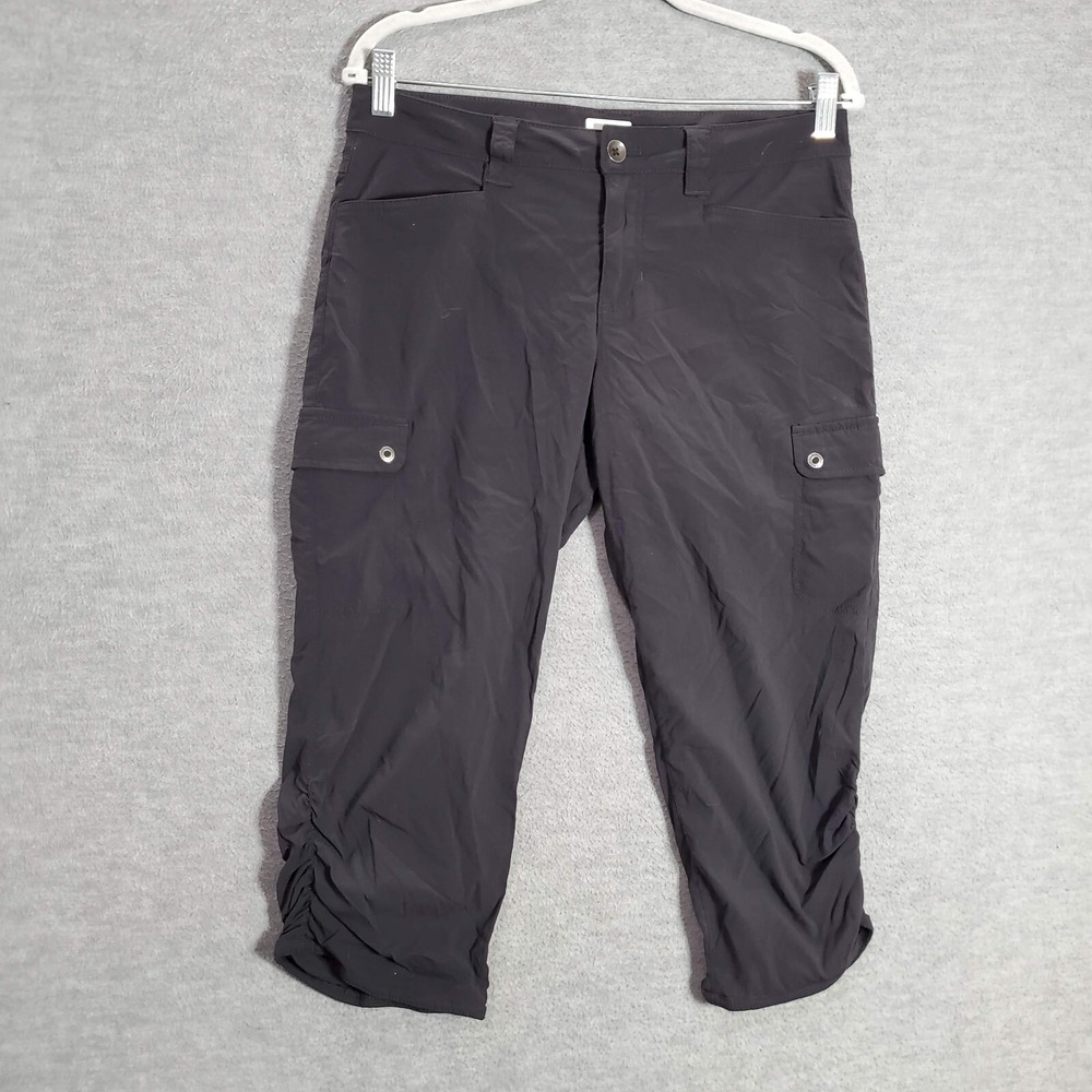 Eddie Bauer Women Pants 6 Black Cargo Pockets Cropped Ruched 20 in Inseam